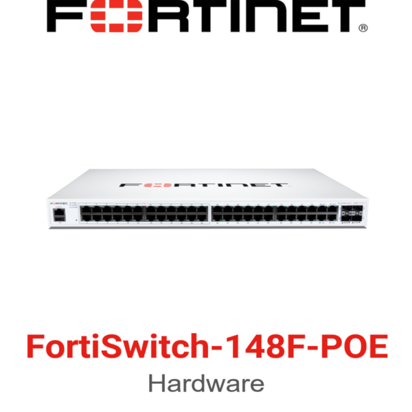 Fortinet FortiSwitch 148F-POE 48 port gigabit 370W partial PoE switch front panel view