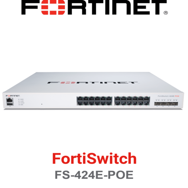 Fortinet FortiSwitch 424E-POE 24 port gigabit 370W PoE plus switch front panel view
