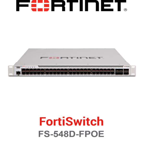 Fortinet FortiSwitch 548D-FPOE 48 port gigabit 740W PoE plus switch front panel view