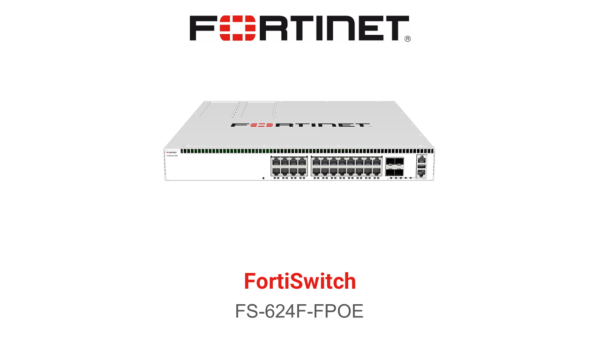 Fortinet FortiSwitch 624F-FPOE 24 port multi gigabit 720W PoE plus plus switch front panel view