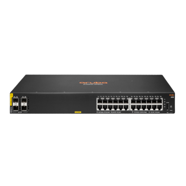 Aruba CX 6000 24G switch front view and hardware ports