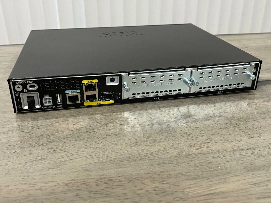Cisco ISR4221/K9 Enterprise Integrated Services Router 1RU Rackmount/Desktop Front View with 2 Onboard GE Ports and NIM Slots