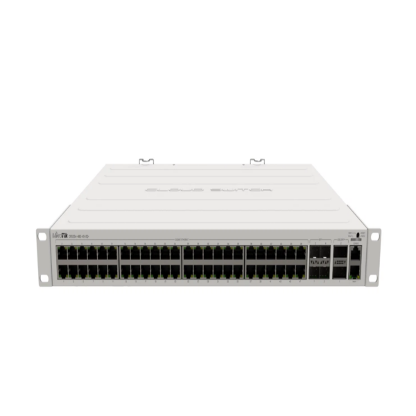 MikroTik CRS354-48P-4S+2Q+RM 48-Port PoE+ Gigabit Switch with 10G SFP+ and 40G QSFP+ Uplinks Rackmount Front View