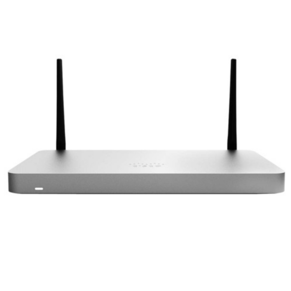 Cisco Meraki MX68W-HW Cloud-Managed Security Appliance Desktop Front View with Built-in Wi-Fi and PoE Ports