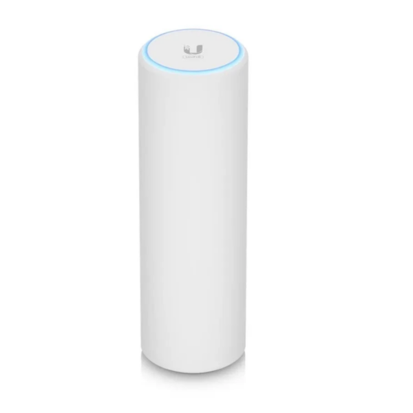 Ubiquiti UniFi U6 Mesh Compact Outdoor-Rated Dual-Band Wi-Fi 6 Access Point White Cylindrical Enclosure Front View