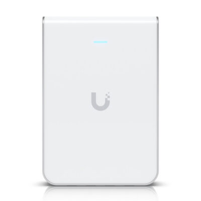 Ubiquiti UniFi U6-IW In-Wall Wi-Fi 6 Access Point and 4-Port Gigabit Switch White Enclosure Front View