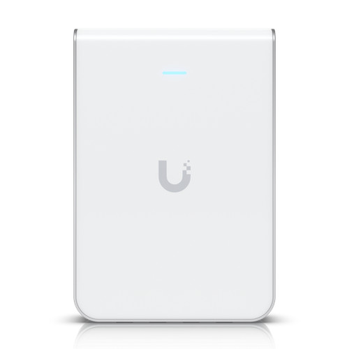 Ubiquiti UniFi U6-IW In-Wall Wi-Fi 6 Access Point and 4-Port Gigabit Switch White Enclosure Front View