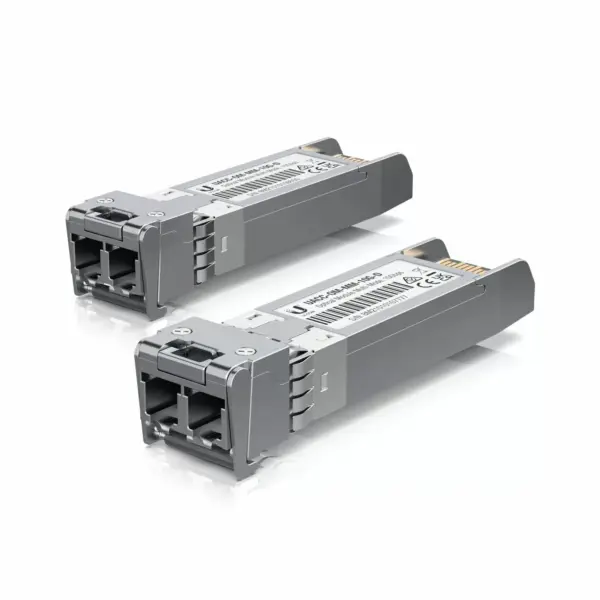 Ubiquiti UniFi UACC-OM-MM-10G-D-2 10G Multi-Mode Optical Transceiver 2-Pack SFP+ Modules Silver Front View