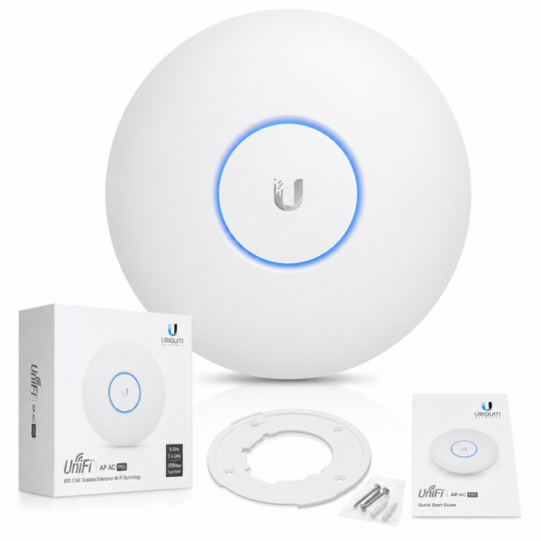 Ubiquiti UniFi UAP-AC-PRO Dual-Band Enterprise Ceiling Access Point White Circular Enclosure Front View