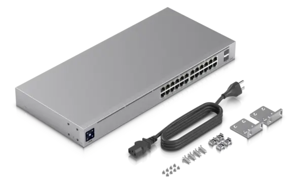 Ubiquiti UniFi USW-24-PoE 24-Port Managed Gigabit Rackmount Switch with Touchscreen and PoE+ Ports Front View