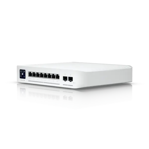 Ubiquiti UniFi USW-Enterprise-8-PoE Compact 8-Port Managed 2.5G Layer 3 PoE Switch with Touchscreen Front View