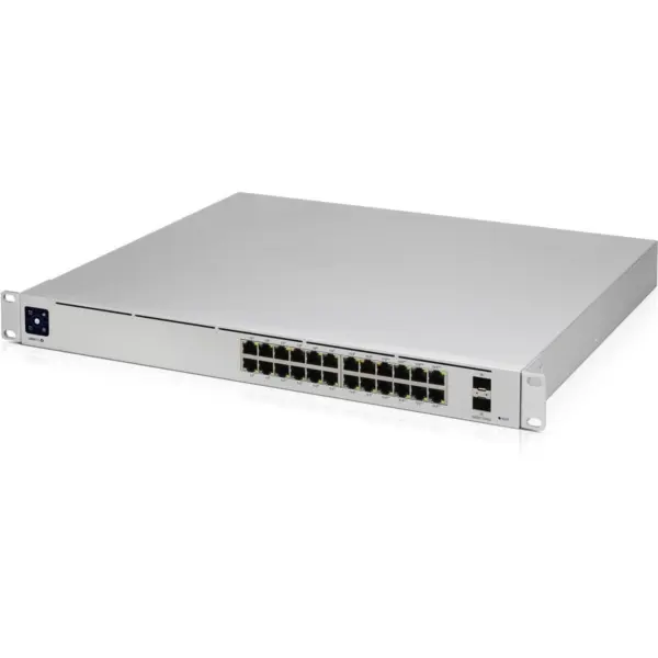 Ubiquiti UniFi USW-Pro-24-PoE 24-Port Managed Gigabit Layer 3 Rackmount Switch with Touchscreen and PoE+ Ports Front View
